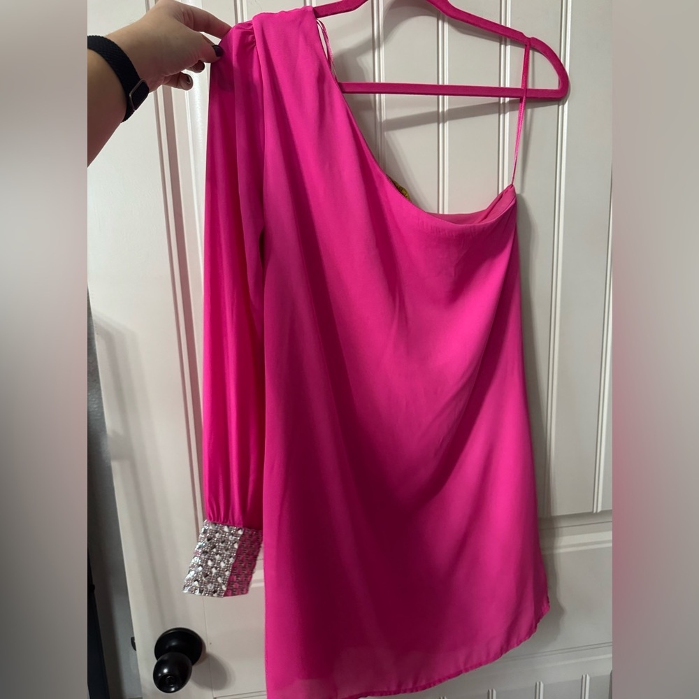DEPRI 💎 Pretty In Hot Pink One-Shoulder Mini Dress, Diamond Cuff (Women’s Large) - Picture 7 of 10